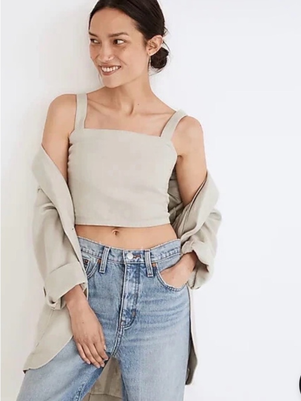 Madewell Breezewoven Abbie Crop Top | Ashen Sage | Size Small